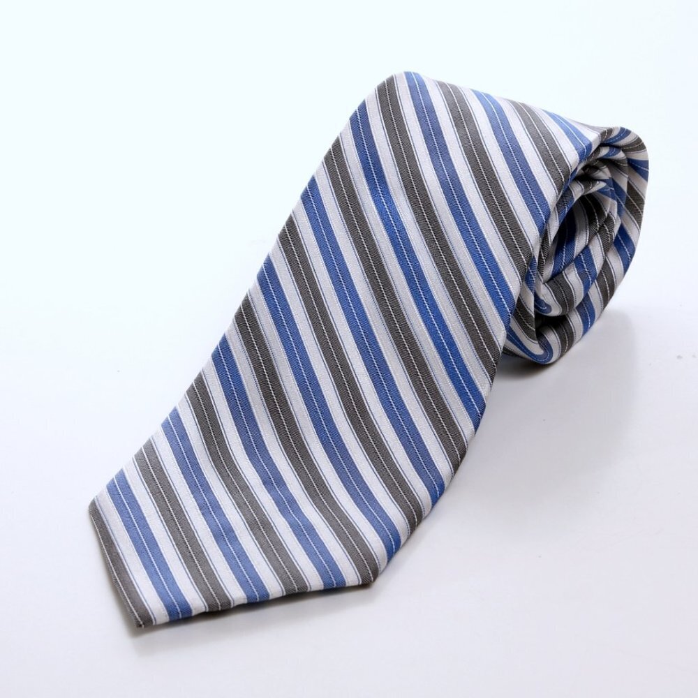 Calvin Klein Blue Grey Silver Stripes Silk Tie